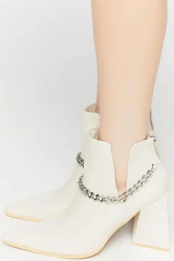 Pointed Curb Chain Flare Heel Booties