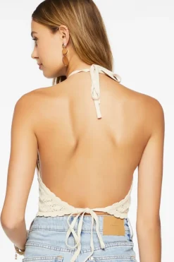 Pointelle Knit Cropped Halter Top