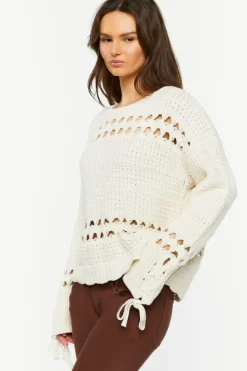 Pointelle Lace-Up Cutout Sweater