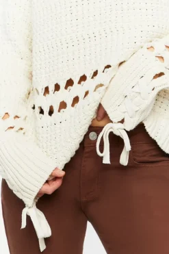 Pointelle Lace-Up Cutout Sweater