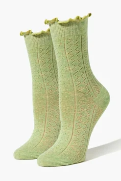 Pointelle Lettuce-Edge Crew Socks