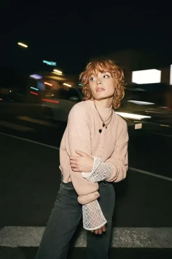 Pointelle Mock Neck Sweater