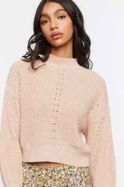 Pointelle Mock Neck Sweater
