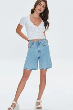 Pointelle Sweater-Knit Crop Top
