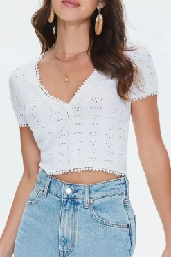 Pointelle Sweater-Knit Crop Top