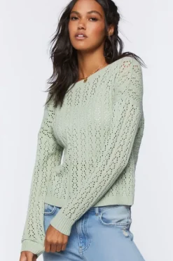 Pointelle Twist-Back Sweater