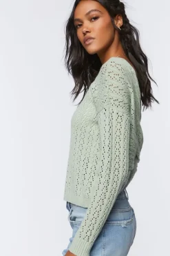 Pointelle Twist-Back Sweater
