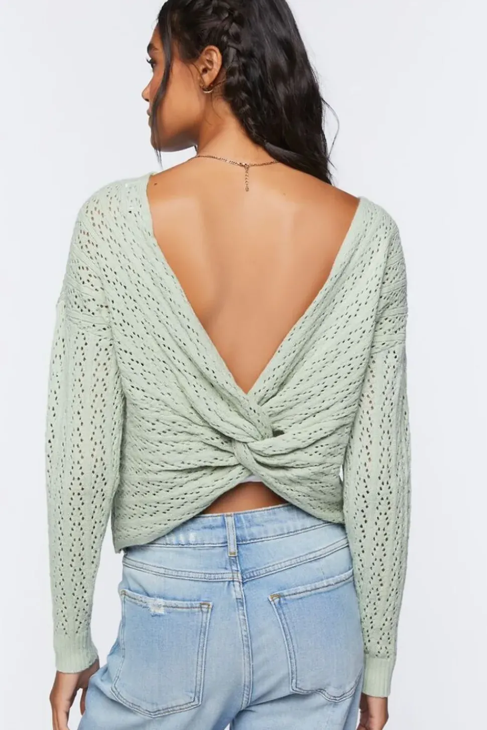 Pointelle Twist-Back Sweater