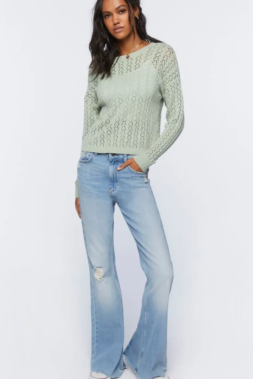 Pointelle Twist-Back Sweater