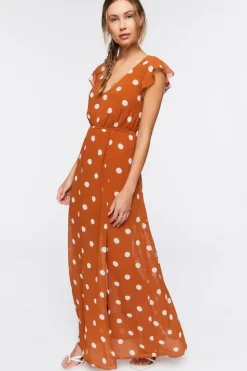 Polka Dot Butterfly-Sleeve Maxi Dress