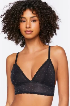 Polka Dot Lace-Trim Mesh Bralette