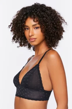 Polka Dot Lace-Trim Mesh Bralette