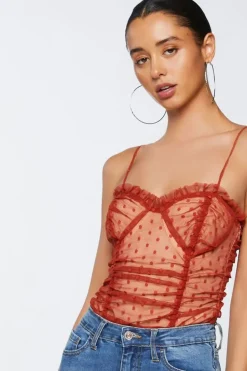 Polka Dot Mesh Ruffled Bodysuit