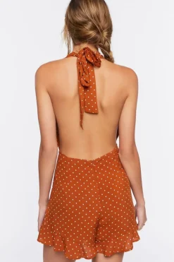 Polka Dot Print Halter Romper