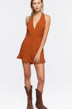 Polka Dot Print Halter Romper