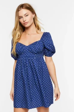 Polka Dot Puff-Sleeve Mini Dress