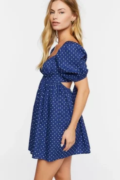 Polka Dot Puff-Sleeve Mini Dress