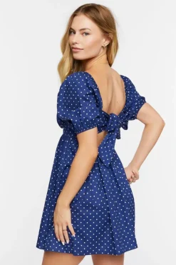 Polka Dot Puff-Sleeve Mini Dress