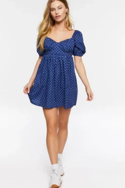 Polka Dot Puff-Sleeve Mini Dress