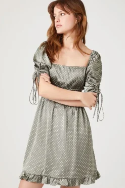 Polka Dot Puff-Sleeve Mini Dress