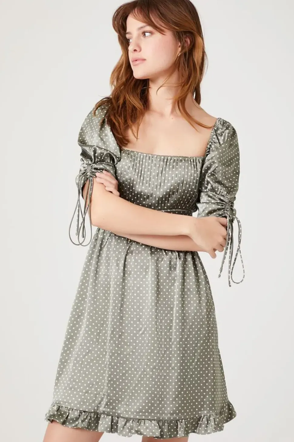 Polka Dot Puff-Sleeve Mini Dress