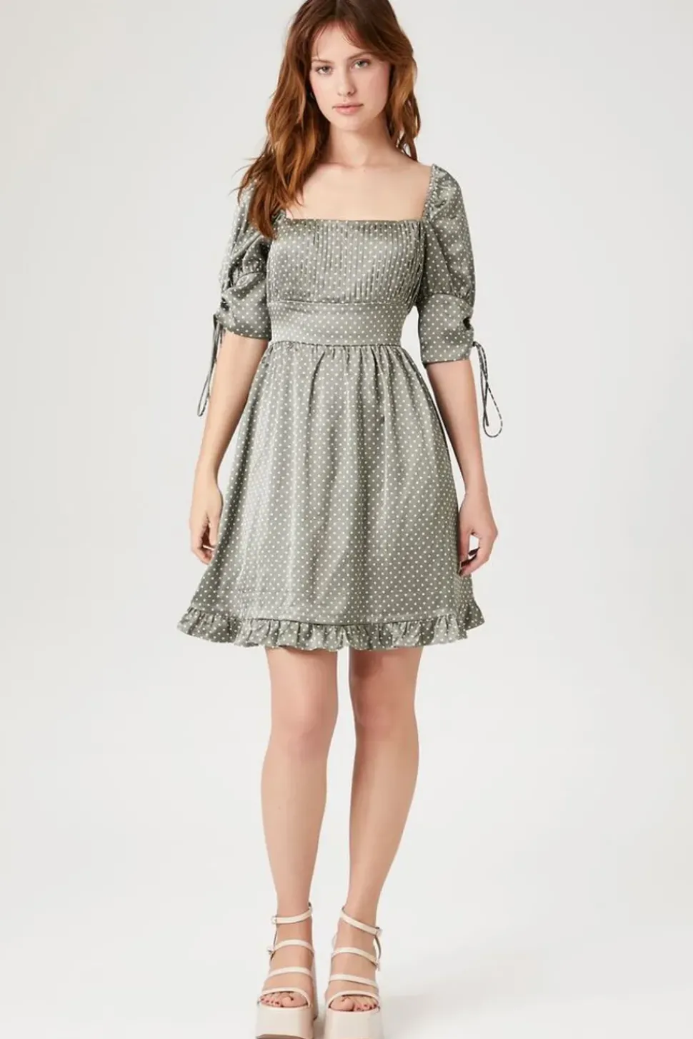 Polka Dot Puff-Sleeve Mini Dress