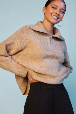 Popcorn Knit Half-Zip Sweater