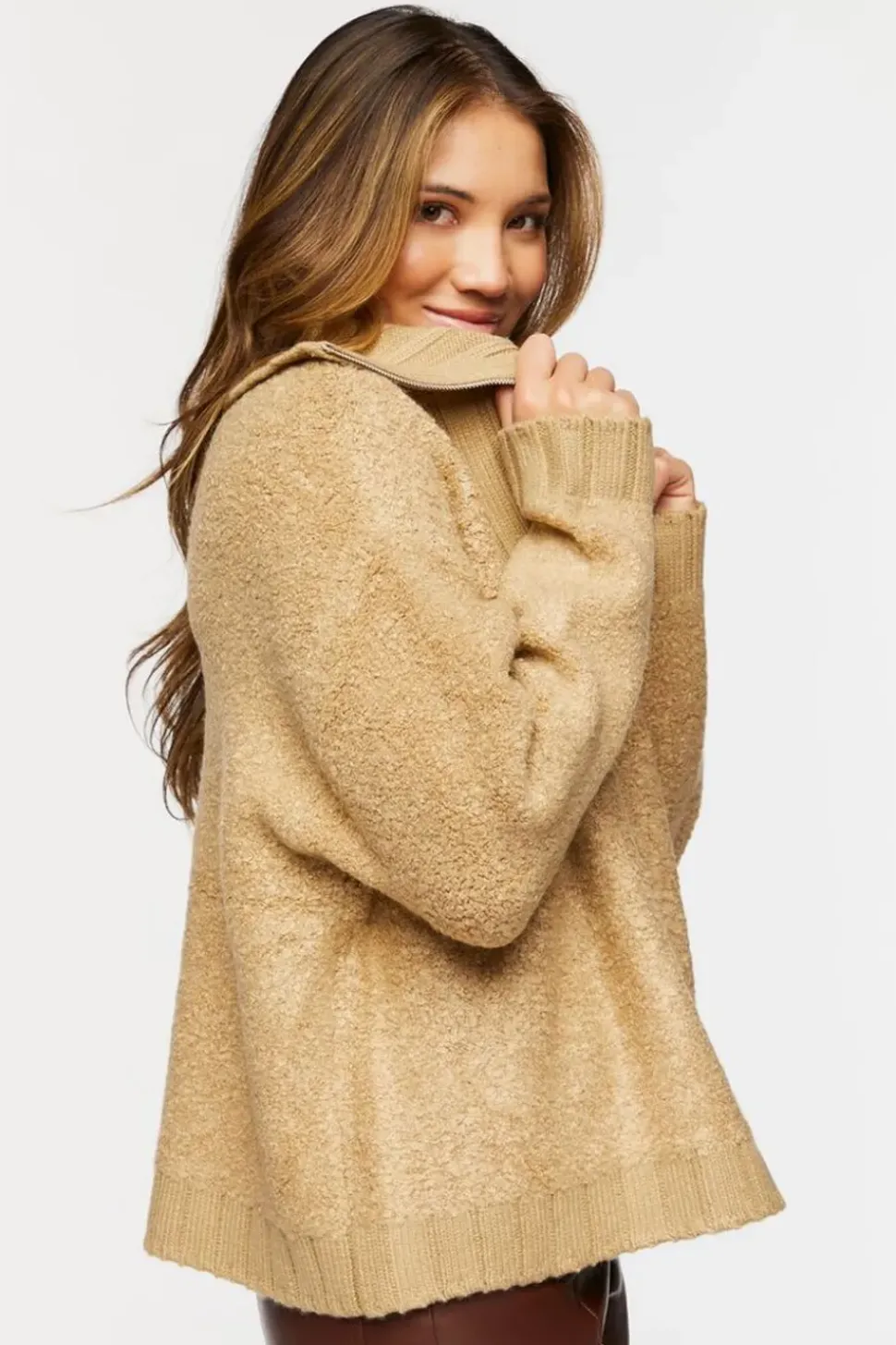 Popcorn Knit Half-Zip Sweater