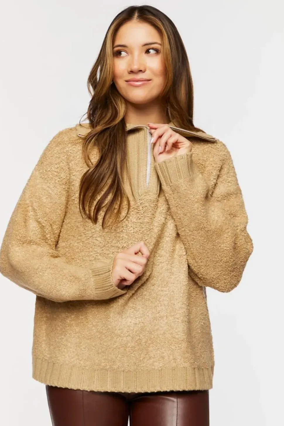 Popcorn Knit Half-Zip Sweater