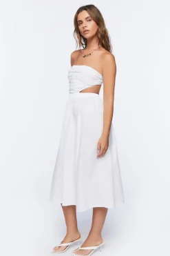 Poplin Cutout Fit & Flare Midi Dress