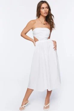 Poplin Cutout Fit & Flare Midi Dress