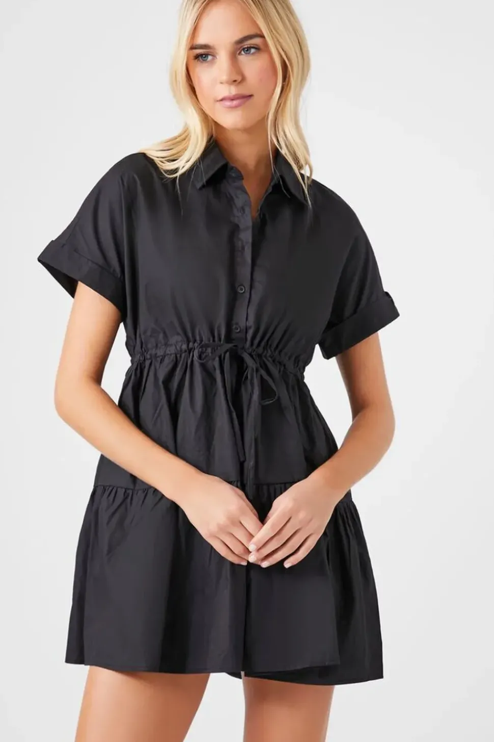 Poplin Drawstring A-Line Mini Dress