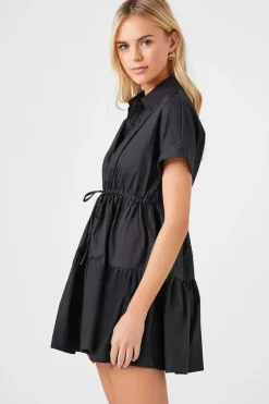 Poplin Drawstring A-Line Mini Dress