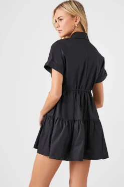 Poplin Drawstring A-Line Mini Dress