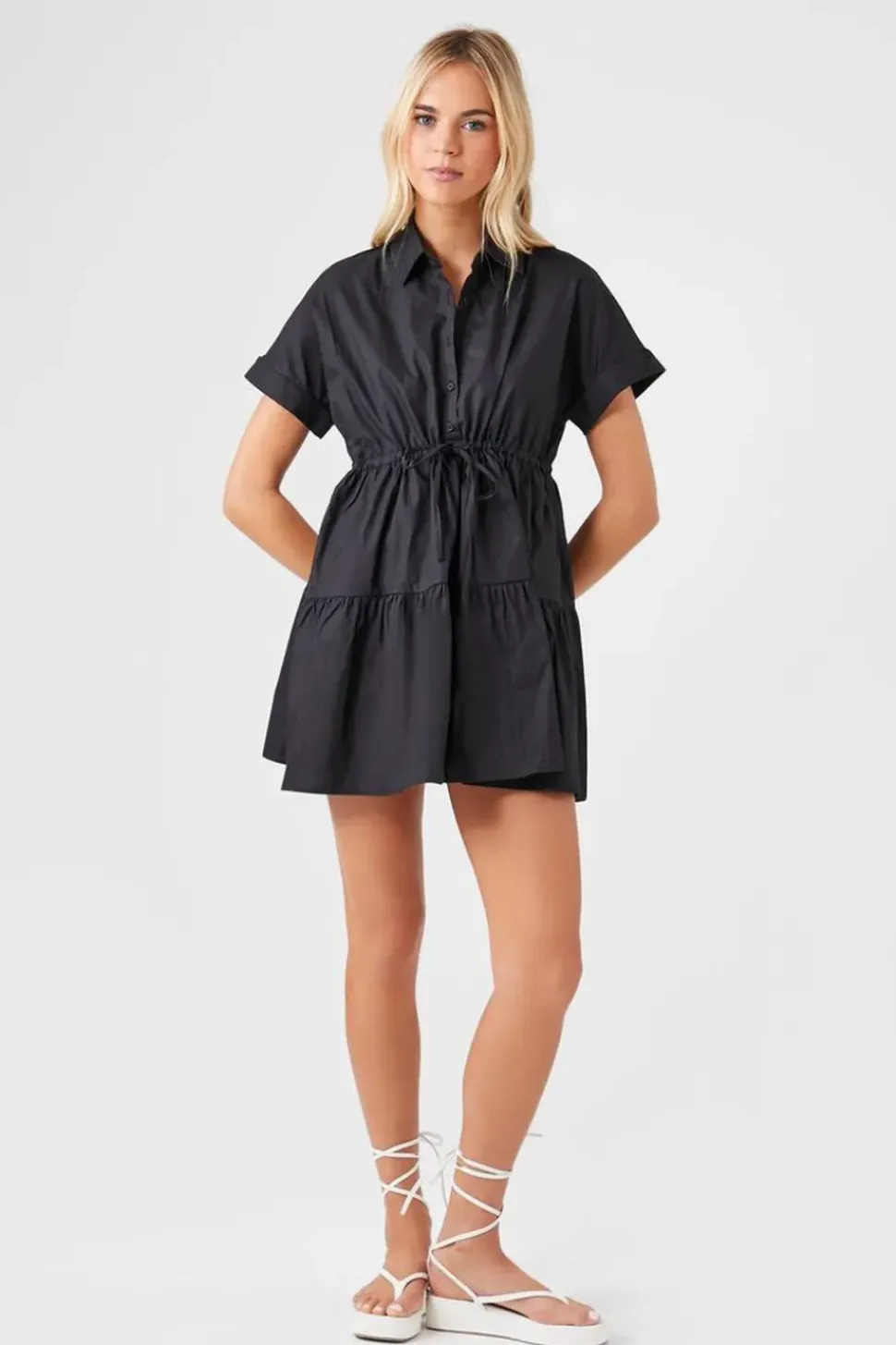 Poplin Drawstring A-Line Mini Dress