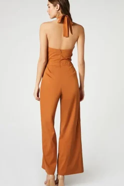 Poplin Halter Wide-Leg Jumpsuit