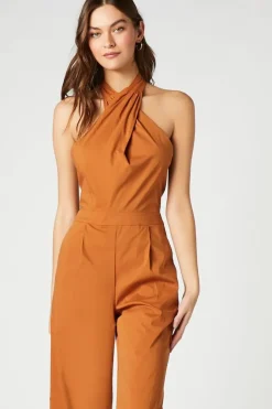 Poplin Halter Wide-Leg Jumpsuit