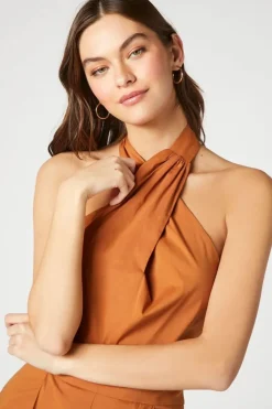 Poplin Halter Wide-Leg Jumpsuit