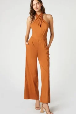 Poplin Halter Wide-Leg Jumpsuit