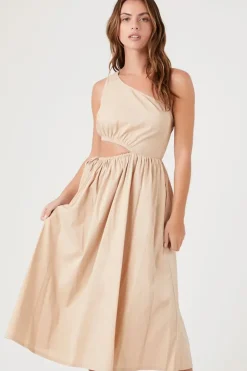 Poplin One-Shoulder Midi Dress