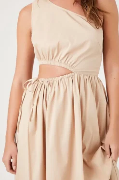 Poplin One-Shoulder Midi Dress