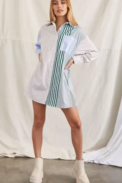 Poplin Striped Shirt Dress