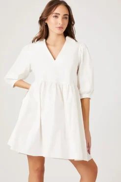 Poplin V-Neck Babydoll Dress