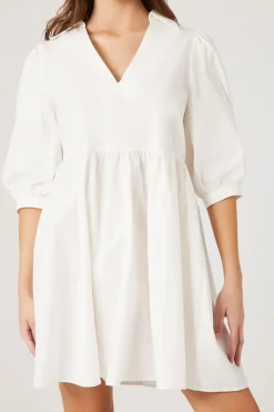 Poplin V-Neck Babydoll Dress
