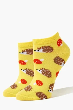Porcupine & Mushroom Print Ankle Socks