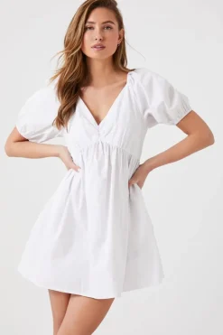 Puff-Sleeve Babydoll Mini Dress