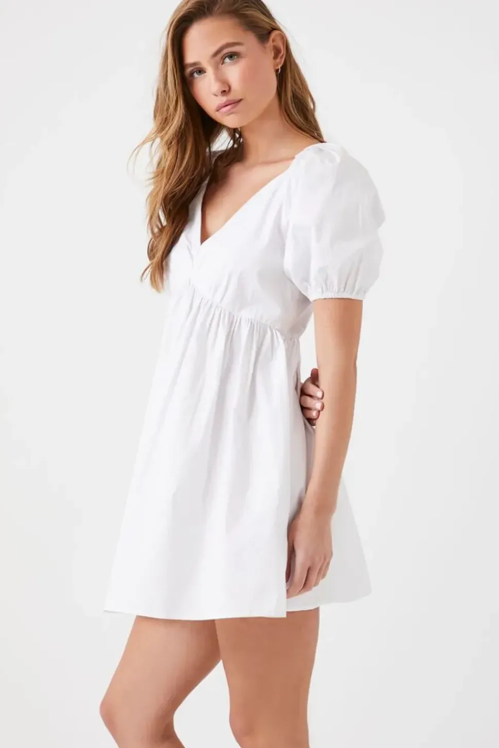 Puff-Sleeve Babydoll Mini Dress