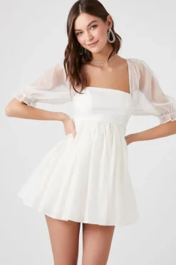 Puff-Sleeve Babydoll Mini Dress