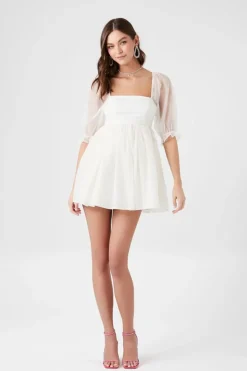Puff-Sleeve Babydoll Mini Dress