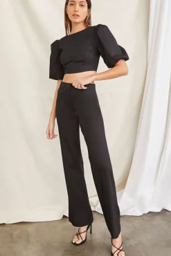 Puff-Sleeve Crop Top & Pants Set